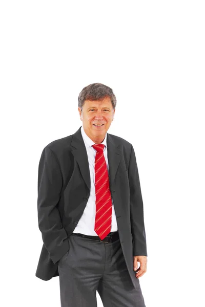 Sukces inteligentny człowiek biznesu czerwone krawat i garnitur czarny — Zdjęcie stockowe