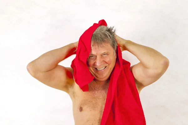 Man toweling hair after shower — Stock Photo, Image