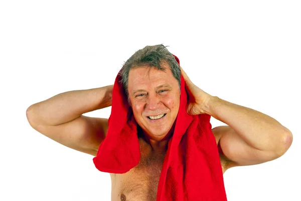 Homme éponge cheveux après la douche — Photo