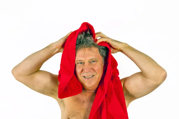 Man toweling håret efter dusch — Stockfoto