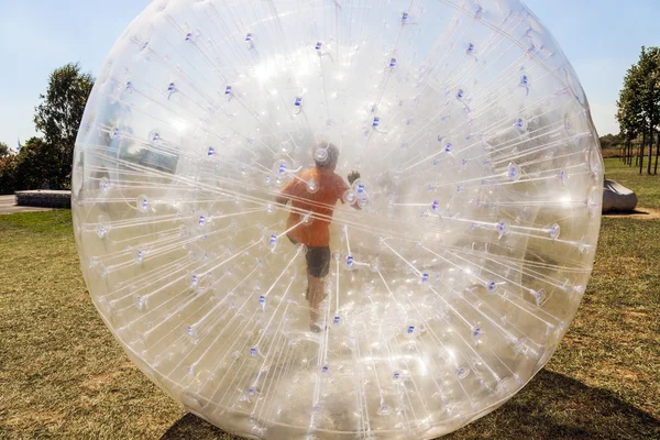 Children have fun in the Zorbing Ball — Stock Photo, Image