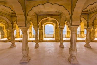 Columned hall of Amber fort. Jaipur, India clipart