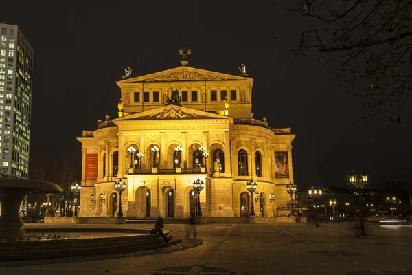 Lte Oper at night in Frankfurt — Stock Photo, Image