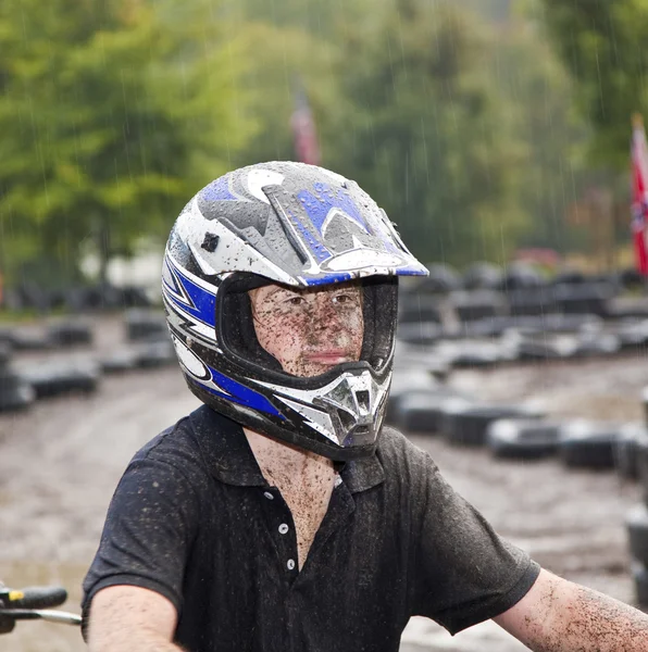 Young boy is faszinated by quad driving and enjoyes is, his face — Stock Photo, Image