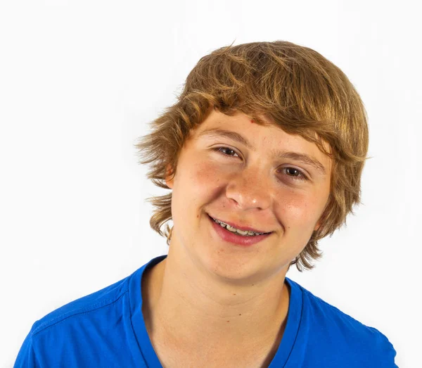 Cute handsome boy poses in studio — Stock Photo, Image