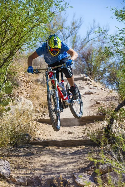 Downhill cykel ryttare — Stockfoto