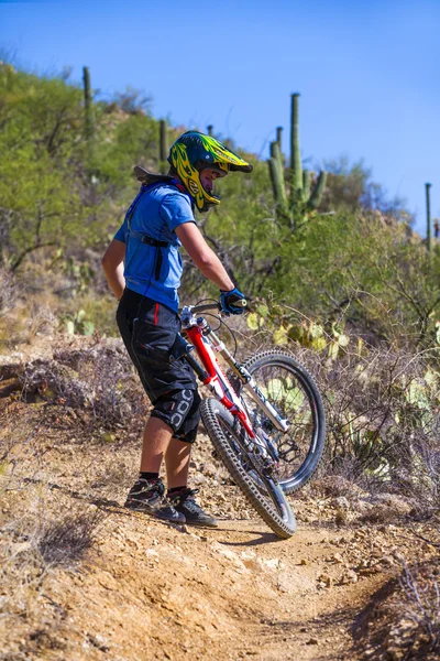 Downhill bike rider — Stock Photo, Image