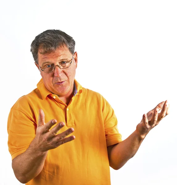 Smart man in studio islolated auf weiß — Stockfoto