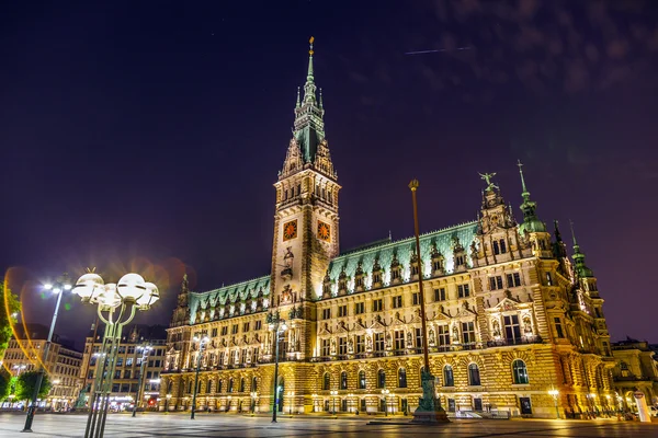 Municipio di Amburgo di notte — Foto Stock