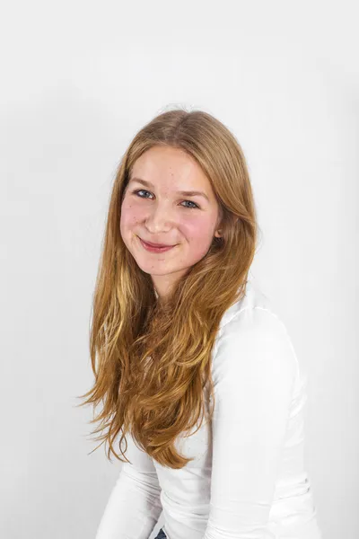 Portrait of handsome beautiful young girl with long haires — Stock Photo, Image