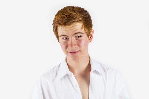 Cool boy with white shirt and red hairs — Stock Photo, Image