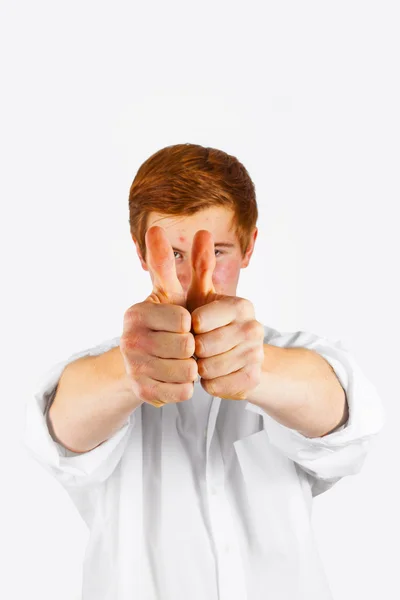 Boy showing i like it sign with thumbs up — Stock Photo, Image