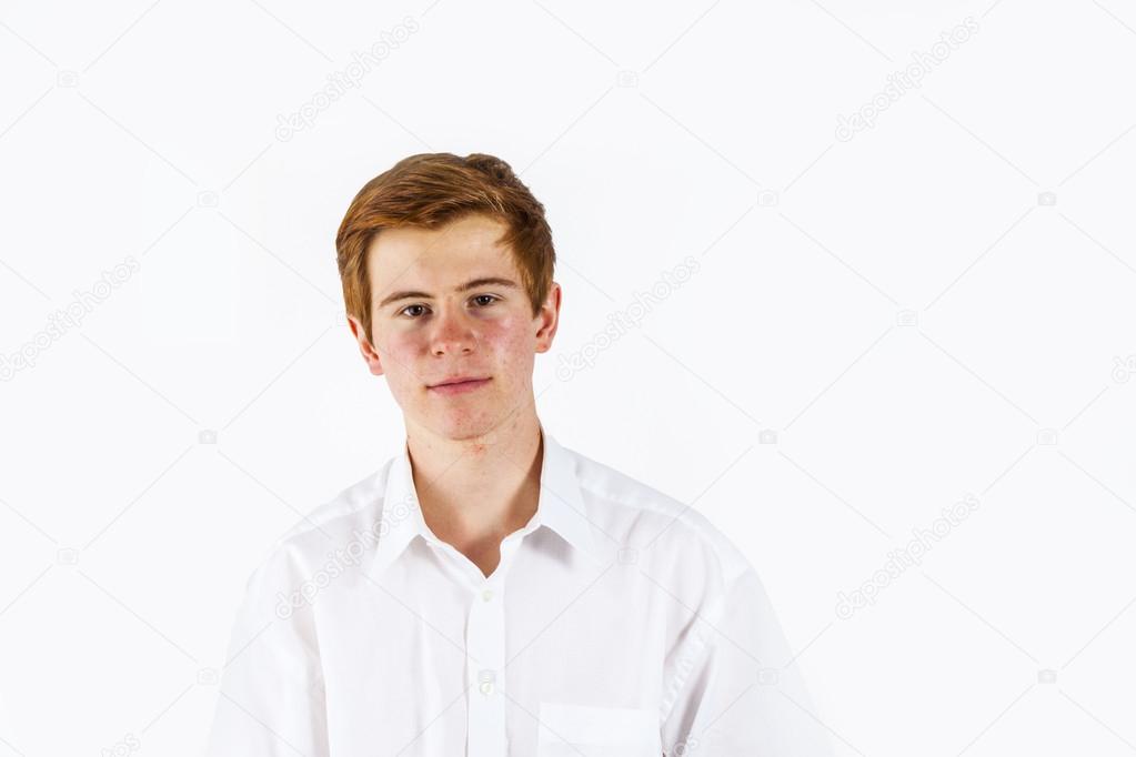 cool boy with white shirt and red hairs
