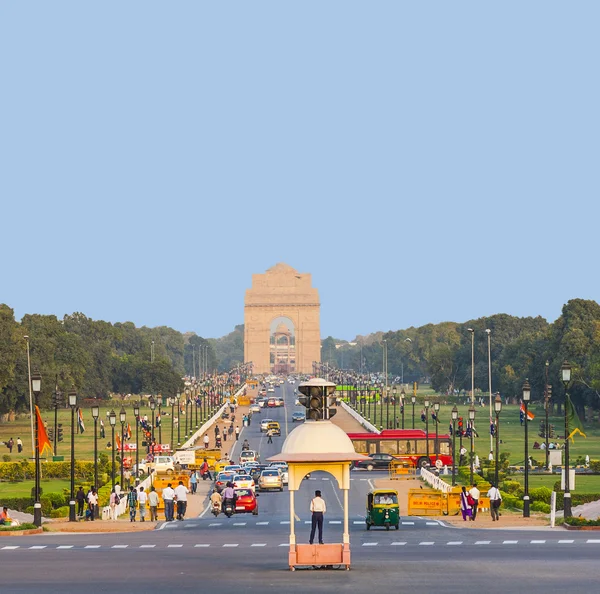 Vista na avenida Rajpath para o portão da Índia — Fotografia de Stock