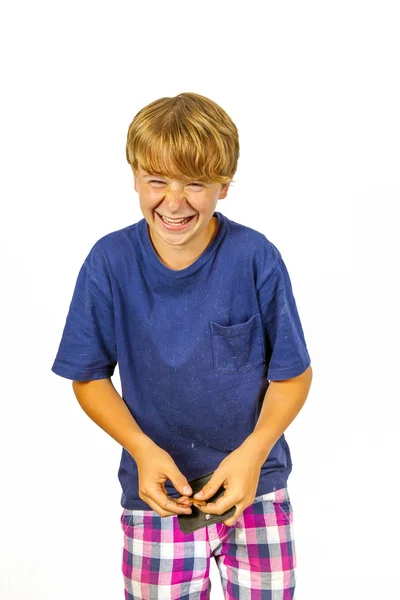 Boy is checking the pocket money in his purse — Stock Photo, Image