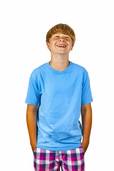 Ładny chłopak obliczu śmiały — Zdjęcie stockowe