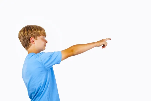 Boy showing with his arm in the foreward direction — Stock Photo, Image