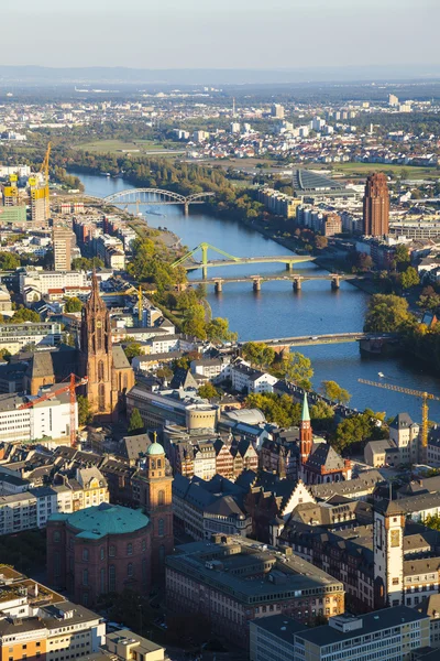 Aerial of Frankfurt an Main with view to river Main — Stock Photo, Image
