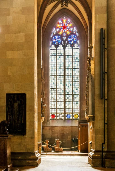 Beautiful colorful gothic windows in the dome of Mainz — Stock Photo, Image