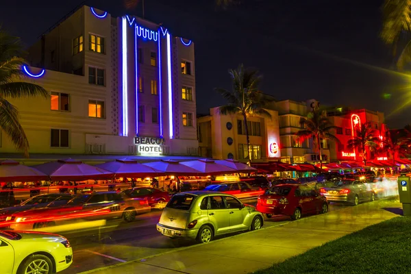 Night view at Ocean drive in South Miami — Stock Photo, Image