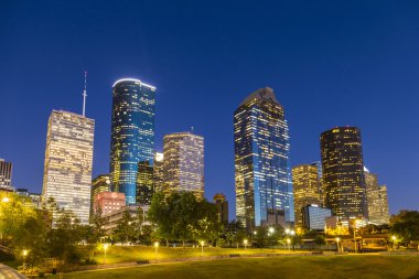 View on downtown Houston by night clipart