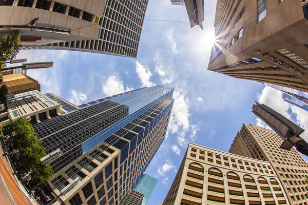view to modern skyscraper in downtown Houston