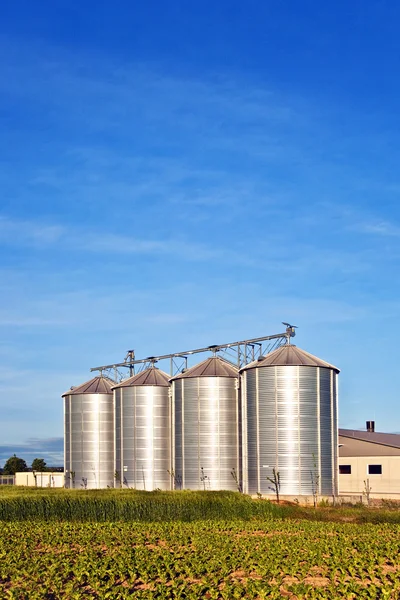 Silos na bela paisagem — Fotografia de Stock