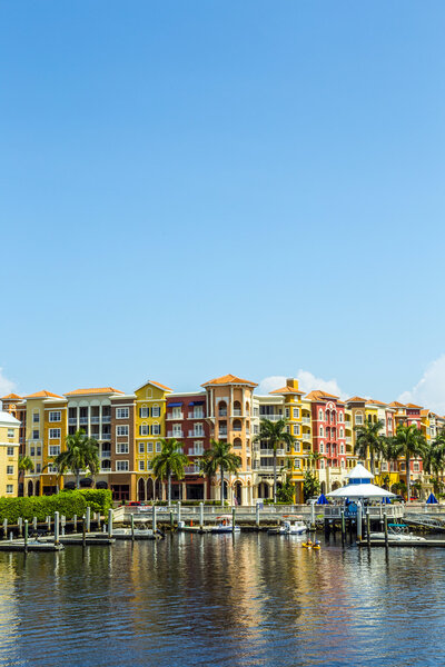 Colorful Spanish influenced buildings overlooking the water in t