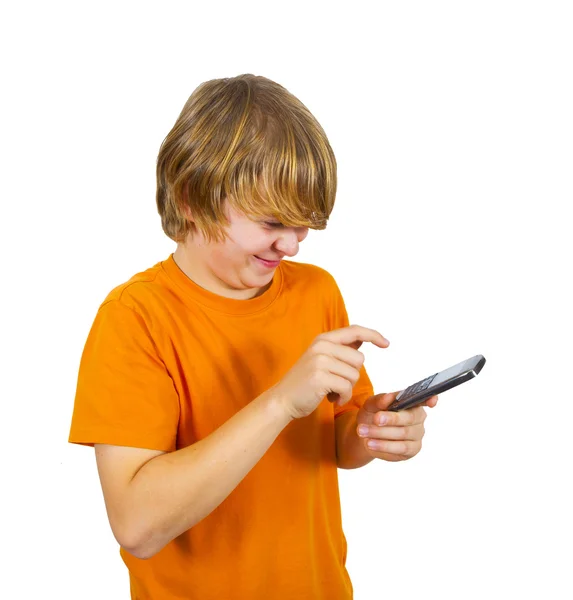 Pojke med mobilen — Stockfoto