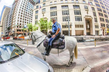 Polizist auf Pferd überprüft richtig Parken