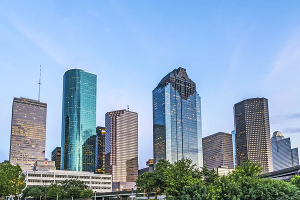 Panoramę z houston w godzinach wieczornych — Zdjęcie stockowe