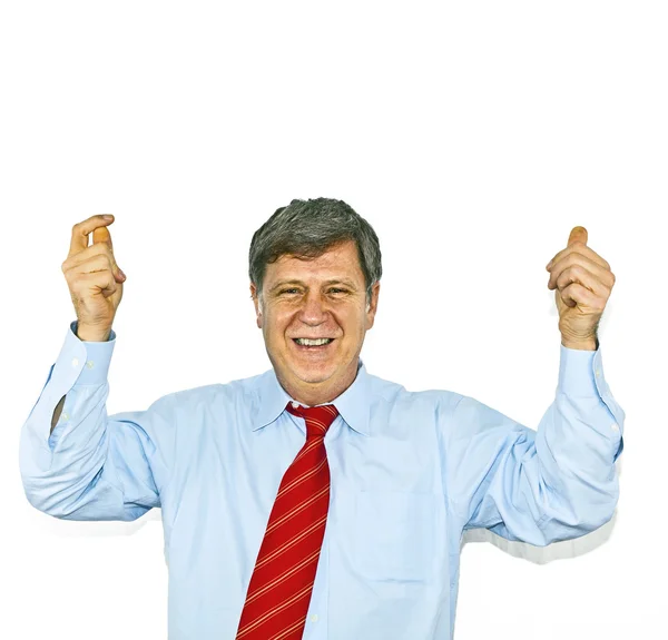 Businessman gesturing with hand, isolated on white — Stock Photo, Image