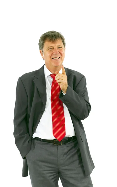 Smart succesful business man with red tie and black suit — Stock Photo, Image