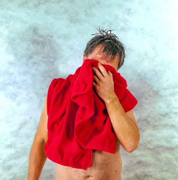 Man toweling hair after shower — Stock Photo, Image