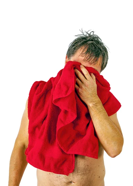 Hombre toallando cabello después de la ducha — Foto de Stock