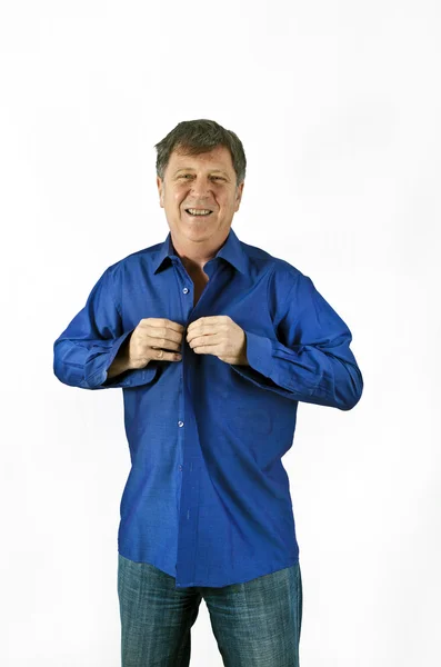 Business man get dressed with a blue shirt — Stock Photo, Image