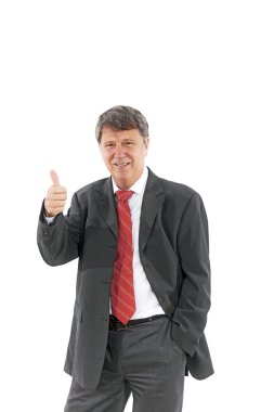 Akıllı başarılı iş adamı ile kırmızı kravat ve siyah takım elbise