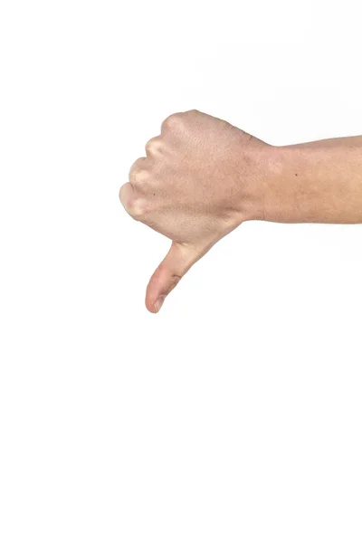 Hüvelykujját lefelé elszigetelt fehér jel — Stock Fotó