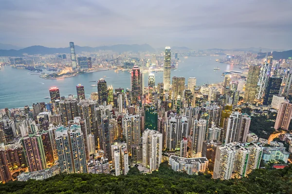 Hong Kong vista desde el pico Victoria hasta el horizonte — Foto de Stock