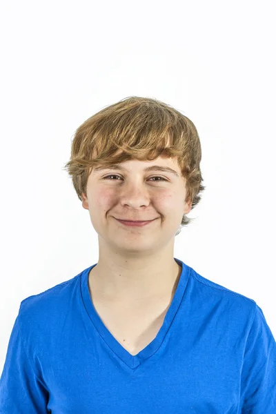 Bonito adolescente menino com azul camisa — Fotografia de Stock