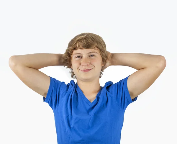 Cute handsome boy poses in studio — Stock Photo, Image