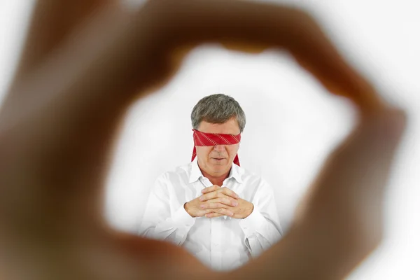 Businessman with necktie covering his eyes — Stock Photo, Image