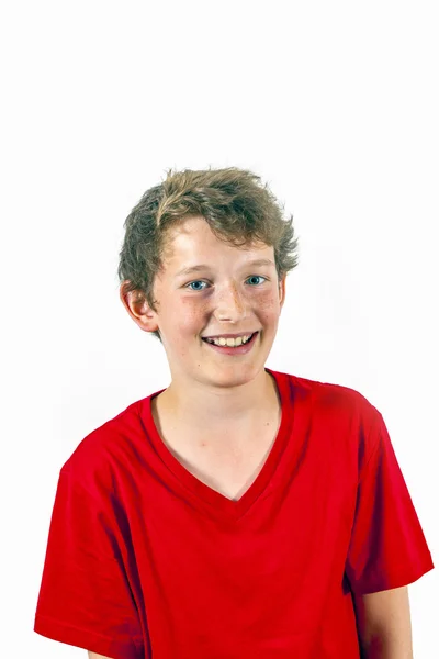 Cute boy with red shirt laughes Stock Image