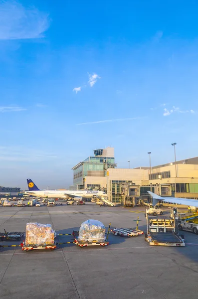 Förenade flygplan stående vid terminal 1 i frankfurt — Stockfoto