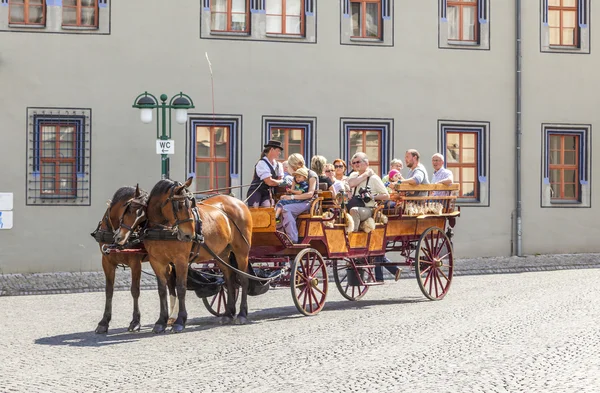 Romantisch geneigter Besucher genießt die besondere historische Vorspeise — Stockfoto