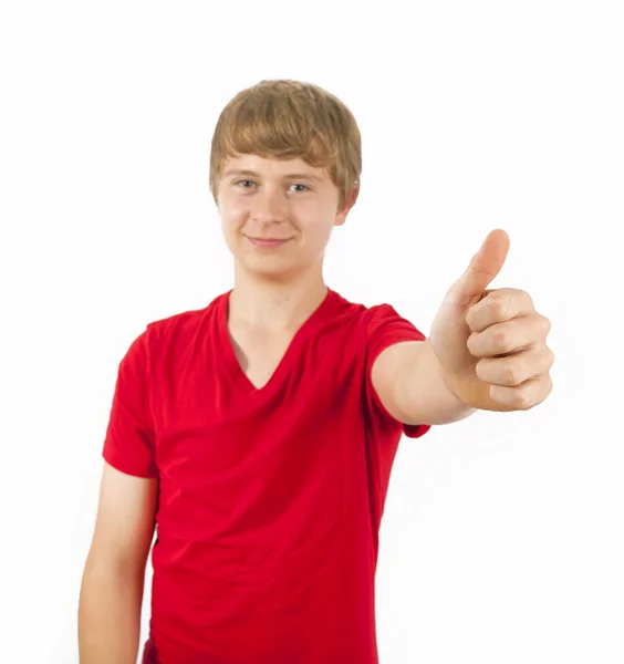 Carino ragazzo dando un pollice su segno — Foto Stock