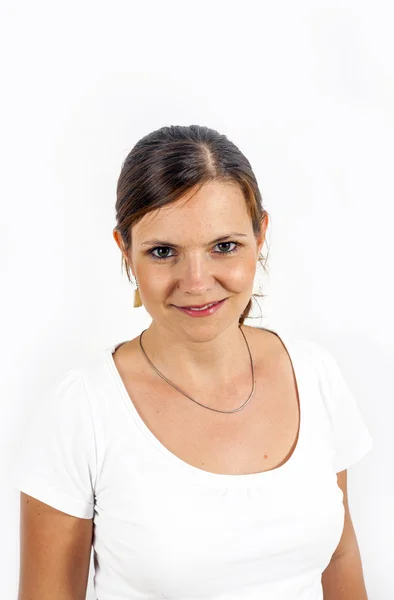 Portrait of a beautiful young woman with white background — Stock Photo, Image