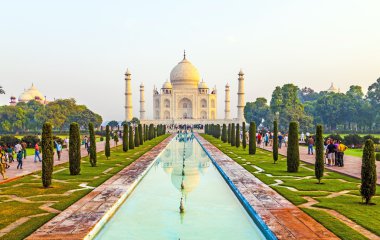 Taj mahal gündoğumu ışık, agra, Hindistan 