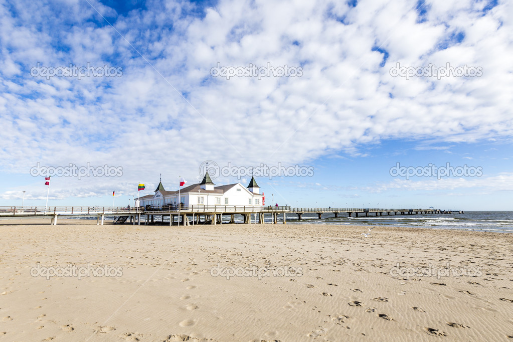 Pier and Beach of Ahlbeck at baltic Sea on Usedom Island