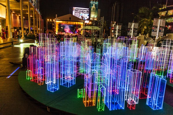 Ljusinstallationer natt i bangkok — Stockfoto